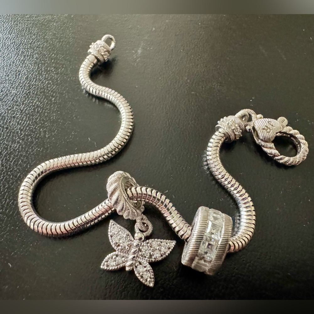 Judith Ripka Silver Charm Bracelet 7 1/4 “